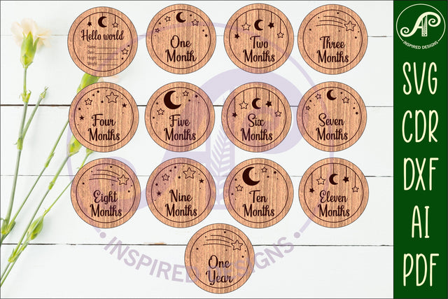 Baby monthly milestone discs SVG Moon and stars SVG APInspireddesigns 