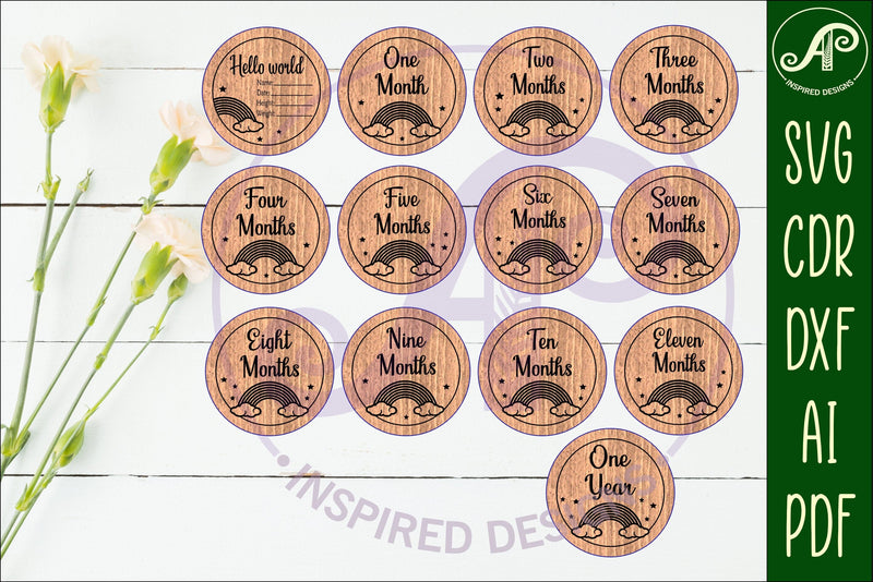 Baby monthly milestone discs SVG rainbow theme SVG APInspireddesigns 