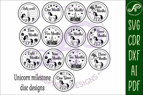 Baby monthly milestone discs SVG Unicorns theme SVG APInspireddesigns 