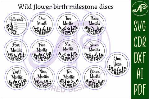 Baby monthly milestone discs SVG wild flower theme SVG APInspireddesigns 