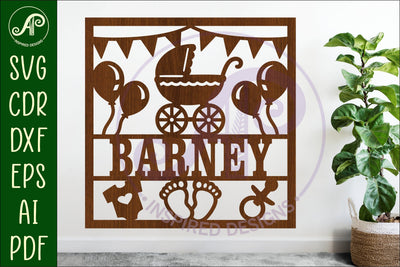 Baby name sign Pram laser cut design or card SVG APInspireddesigns 