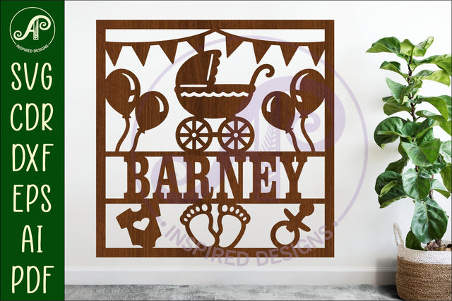 Baby name sign Pram laser cut design or card SVG APInspireddesigns 