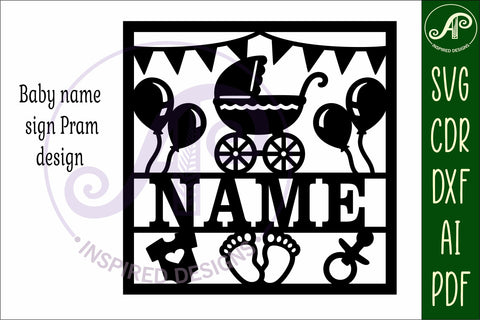 Baby name sign Pram laser cut design or card SVG APInspireddesigns 