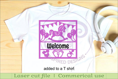 Baby name sign Rocking Horse laser cut design or card SVG APInspireddesigns 