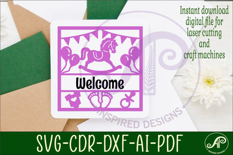 Baby name sign Rocking Horse laser cut design or card SVG APInspireddesigns 