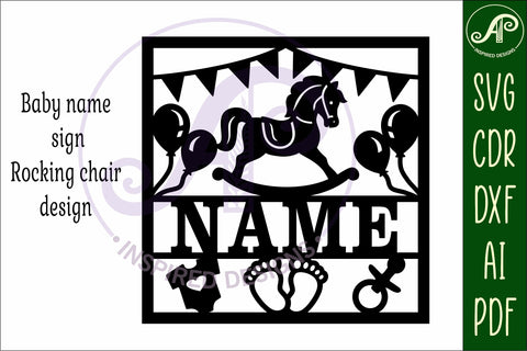 Baby name sign Rocking Horse laser cut design or card SVG APInspireddesigns 