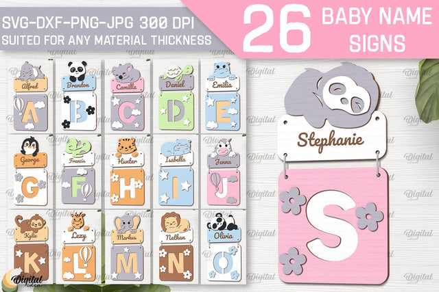 Baby Name Sign SVG Bundle. Wall Decor Laser Cut SVG Evgenyia Guschina 