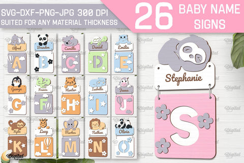 Baby Name Sign SVG Bundle. Wall Decor Laser Cut SVG Evgenyia Guschina 