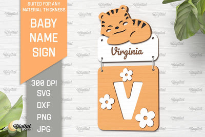 Baby Name Sign SVG. Wall Decor Laser Cut. Letter V SVG Evgenyia Guschina 