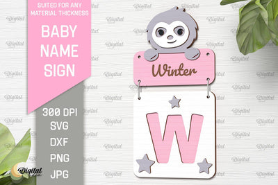 Baby Name Sign SVG. Wall Decor Laser Cut. Letter W SVG Evgenyia Guschina 