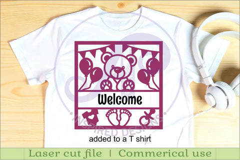 Baby name sign Teddy bear laser cut design or card SVG APInspireddesigns 