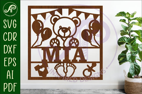 Baby name sign Teddy bear laser cut design or card SVG APInspireddesigns 
