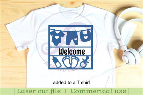 Baby name sign Washing line laser cut design or card SVG APInspireddesigns 