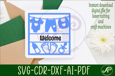 Baby name sign Washing line laser cut design or card SVG APInspireddesigns 