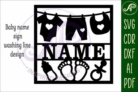 Baby name sign Washing line laser cut design or card SVG APInspireddesigns 