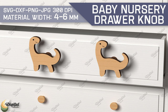 Baby Nursery Drawer Knobs SVG. 3D Wood Knobs Laser Cut. Dino SVG SVG Evgenyia Guschina 