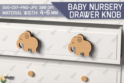 Baby Nursery Drawer Knobs SVG. 3D Wood Knobs Laser Cut. Elephant SVG SVG Evgenyia Guschina 