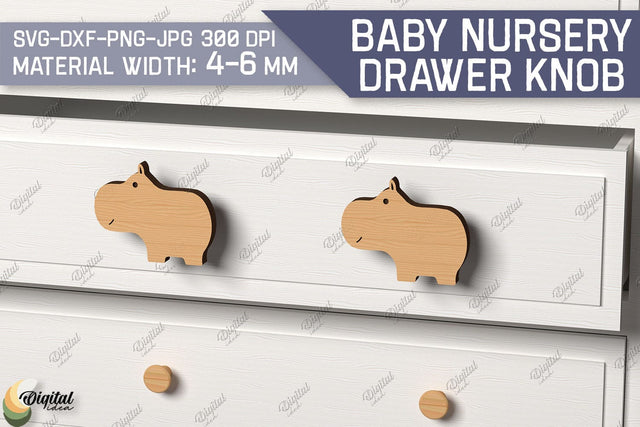 Baby Nursery Drawer Knobs SVG. 3D Wood Knobs Laser Cut. Hippo SVG SVG Evgenyia Guschina 