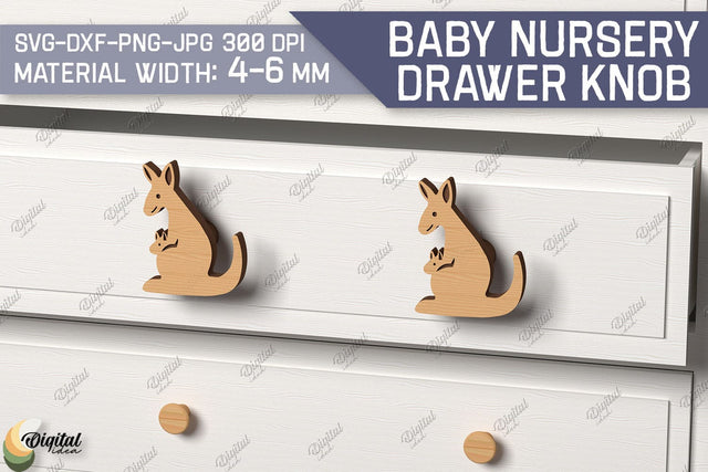 Baby Nursery Drawer Knobs SVG. 3D Wood Knobs Laser Cut. Kangaroo SVG SVG Evgenyia Guschina 