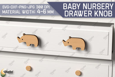 Baby Nursery Drawer Knobs SVG. 3D Wood Knobs Laser Cut. Rhinoceros SVG SVG Evgenyia Guschina 