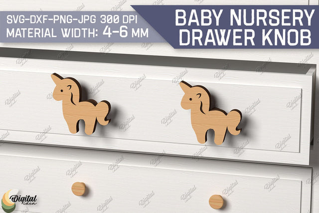 Baby Nursery Drawer Knobs SVG. 3D Wood Knobs Laser Cut. Unicorn SVG SVG Evgenyia Guschina 