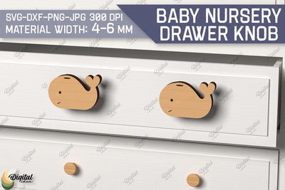 Baby Nursery Drawer Knobs SVG. 3D Wood Knobs Laser Cut. Whale SVG SVG Evgenyia Guschina 