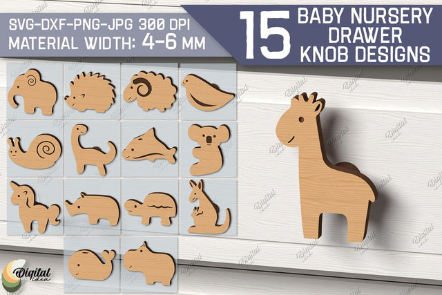 Baby Nursery Drawer Knobs SVG Bundle. 3D Wood Knobs Laser Cut SVG Evgenyia Guschina 