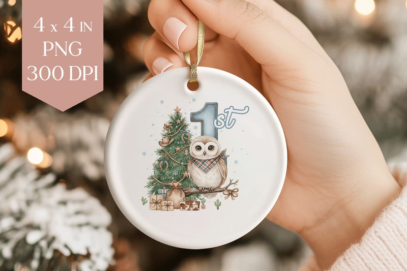 Baby Owl 1st Christmas Ornament PNG Sublimation BijouBay 