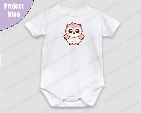 Baby Owl SVG PNG File, Cute Owl Clipart Cut File for Cricut and Silhouette, Woodland Animal Theme, Kids Crafts, DIY Baby Shower Decorations SVG Lavender Paper Cut 