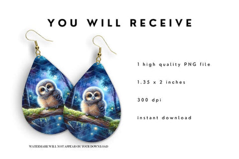 Baby Owl teardrop earring sublimation design Sublimation BijouBay 