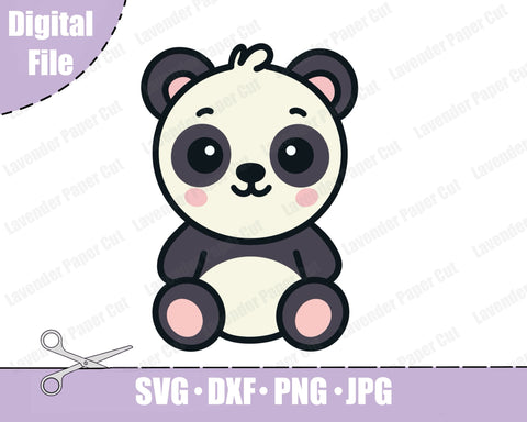 Baby Panda SVG PNG File, Cute Panda Clipart Cut File for Cricut and Silhouette, Animal Theme, Kids Crafts, DIY Baby Shower Decorations SVG Lavender Paper Cut 