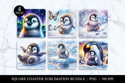 Baby Penguin Coaster Sublimation PNG Bundle Sublimation BijouBay 