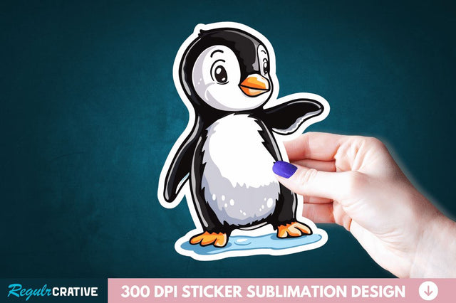 Baby Penguin Waddling on Ice Sticker Clipart Sublimation Regulrcrative 