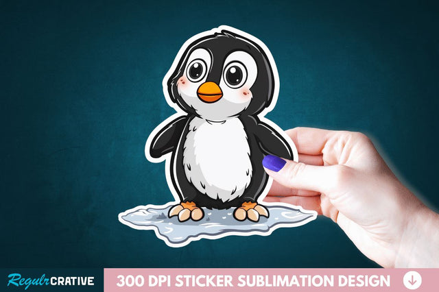 Baby Penguin Waddling on Ice Sticker Clipart Sublimation Regulrcrative 