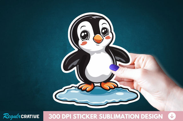 Baby Penguin Waddling on Ice Sticker Clipart Sublimation Regulrcrative 