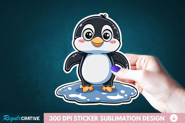 Baby Penguin Waddling on Ice Sticker Clipart Sublimation Regulrcrative 