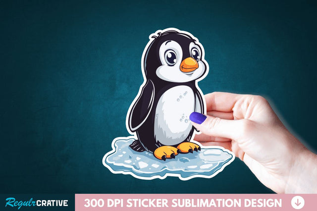 Baby Penguin Waddling on Ice Sticker Clipart Sublimation Regulrcrative 