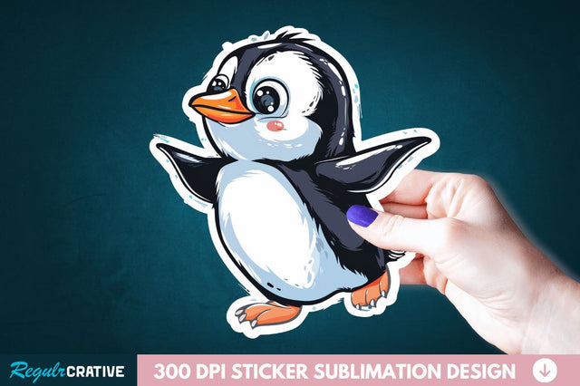 Baby Penguin Waddling on Ice Sticker Clipart Sublimation Regulrcrative 