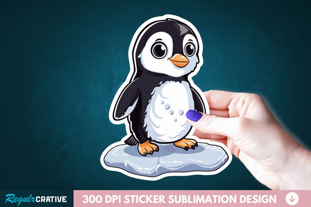 Baby Penguin Waddling on Ice Sticker Clipart Sublimation Regulrcrative 
