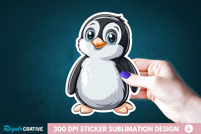 Baby Penguin Waddling on Ice Sticker Clipart Sublimation Regulrcrative 