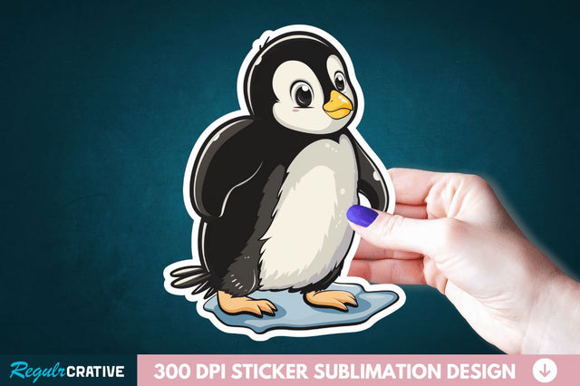 Baby Penguin Waddling on Ice Sticker Clipart Sublimation Regulrcrative 