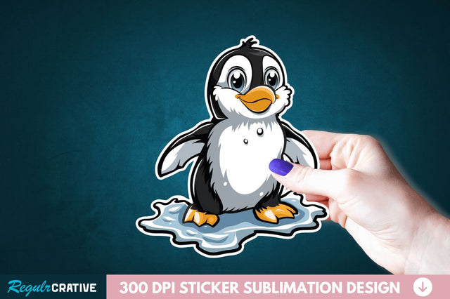 Baby Penguin Waddling on Ice Sticker Clipart Sublimation Regulrcrative 