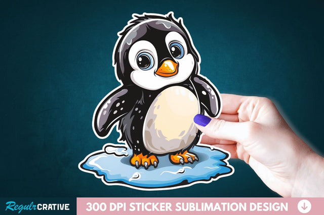 Baby Penguin Waddling on Ice Sticker Clipart Sublimation Regulrcrative 