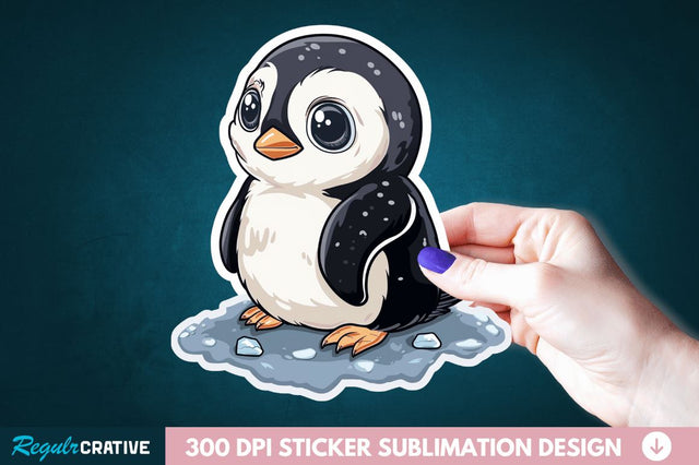 Baby Penguin Waddling on Ice Sticker Clipart Sublimation Regulrcrative 