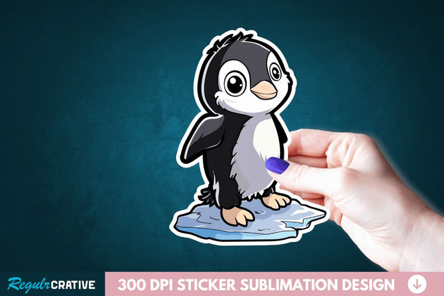 Baby Penguin Waddling on Ice Sticker Clipart Sublimation Regulrcrative 