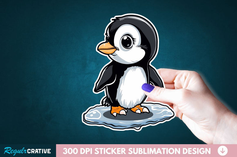 Baby Penguin Waddling on Ice Sticker Clipart Sublimation Regulrcrative 
