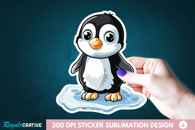 Baby Penguin Waddling on Ice Sticker Clipart Sublimation Regulrcrative 