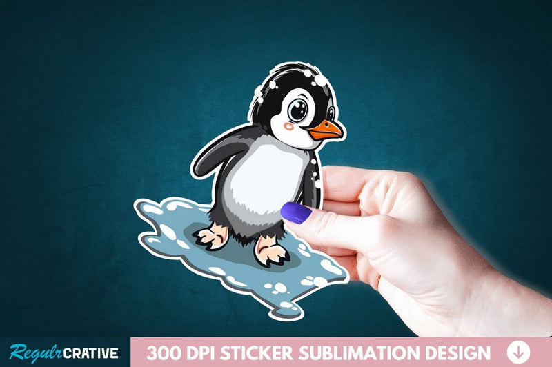 Baby Penguin Waddling on Ice Sticker Clipart Sublimation Regulrcrative 
