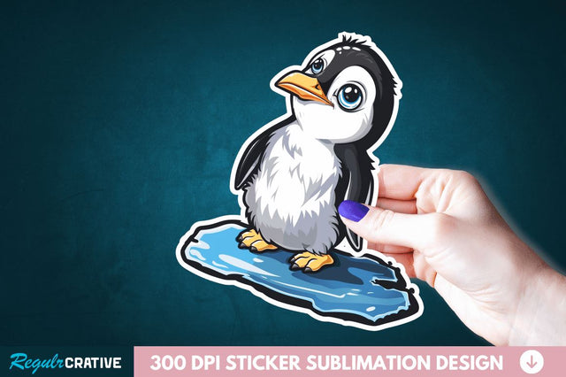Baby Penguin Waddling on Ice Sticker Clipart Sublimation Regulrcrative 