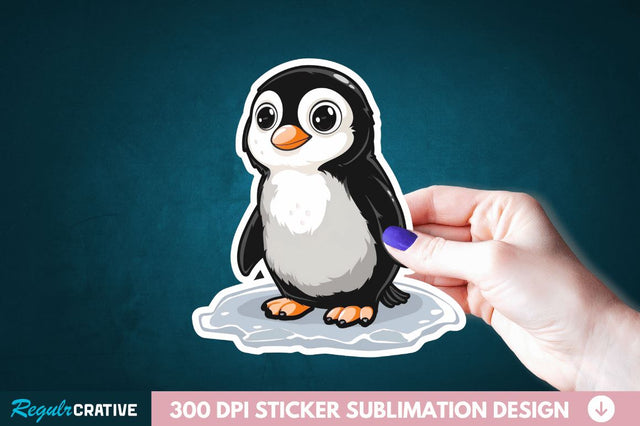 Baby Penguin Waddling on Ice Sticker Clipart Sublimation Regulrcrative 